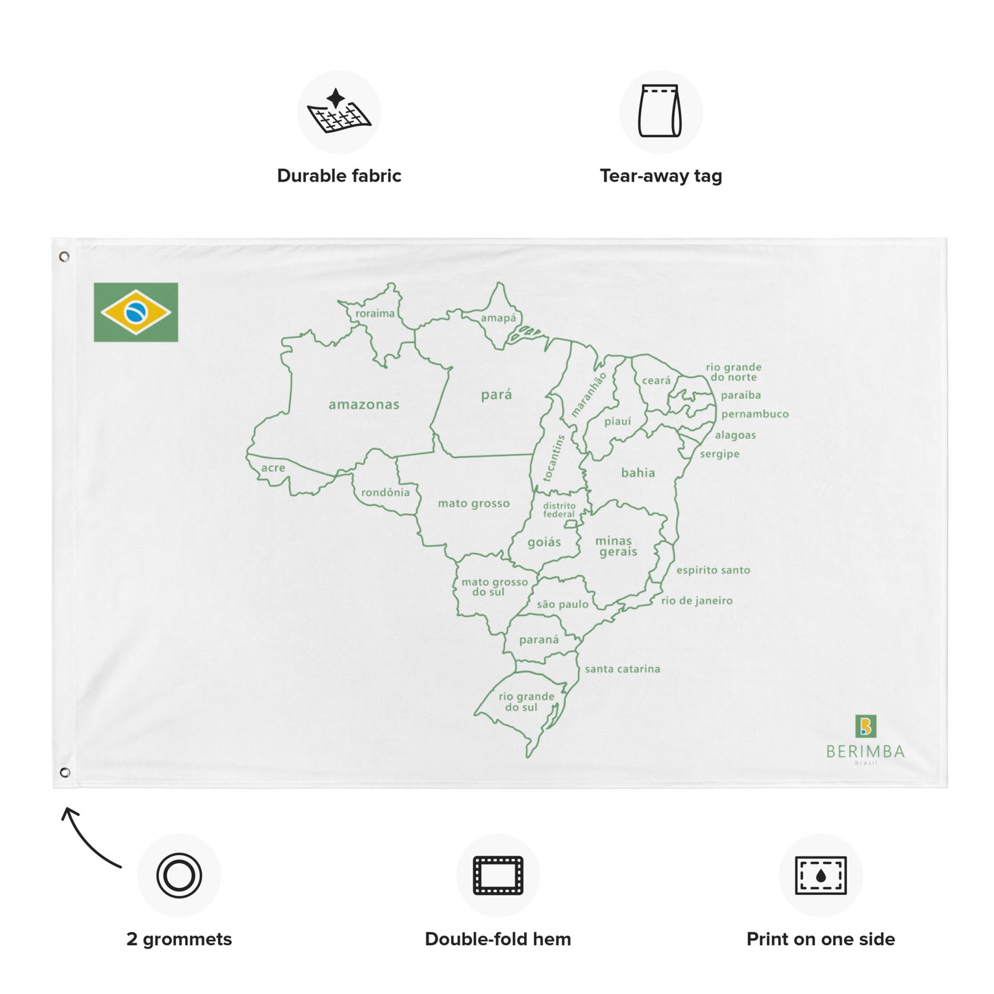 Bandeira de parede - Mapa do Brasil - 194x96cm